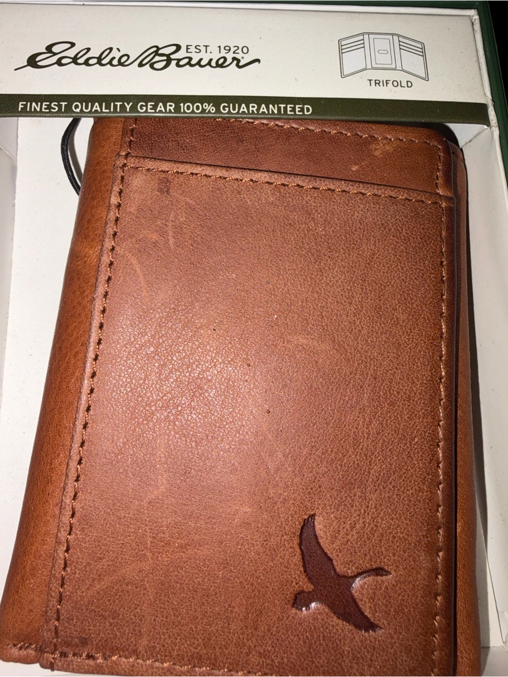 Eddie Bauer brown genuine leather tri fold leather wallet/card carrier new nwt